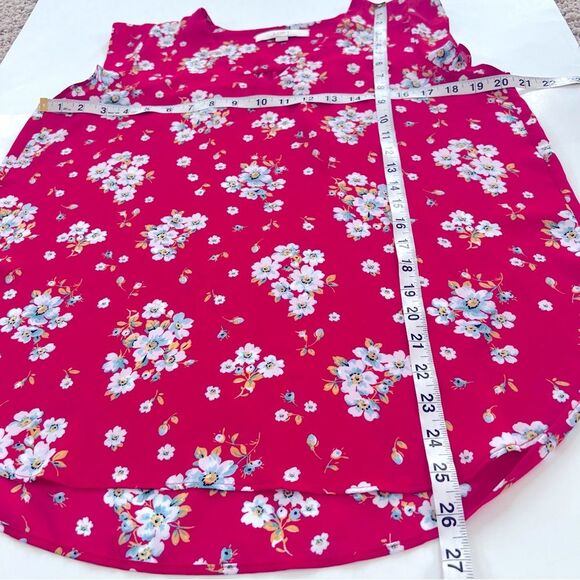 LOFT Magenta Floral Flutter Short Sleeve V Neck Pop Over Blouse Size M - Picture 9 of 10